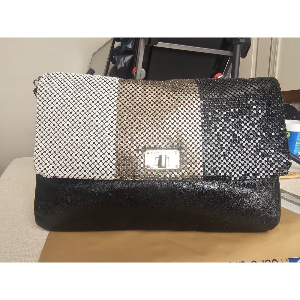 Vtg Elliott Lucca Cordoba Metallic Mesh 3-Way Demi Shoulder Bag Clutch Black